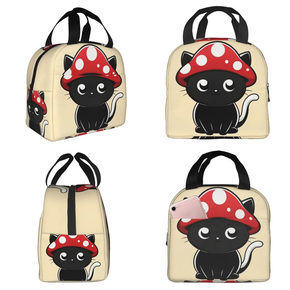 

Cartoon Mushroom Cat Design Insulated Lunch Bag for Kids School Cooler Thermal Food Box Tote Portable Lunch Boxes Container