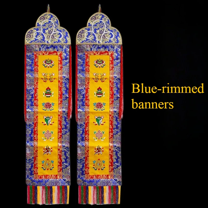 140cm Blue Hanging Banner Hand-embroidered Eight Auspicious Vertical Banner Buddhist Hall Decoration Hanging Banner Couplets