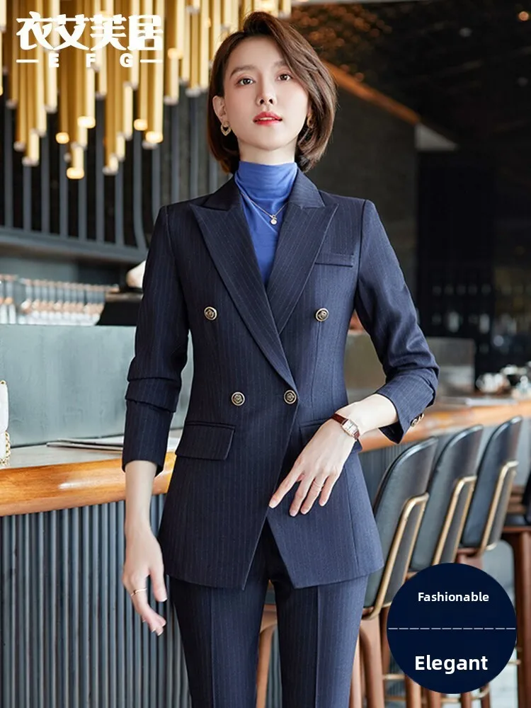Black Stripe Business Suit Jacket for Women Autumn Winter New Style Formal Workwear Elegant Professional Ensemble