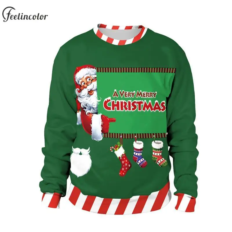 Merry Christmas Couple Ugly Sweatshirt Santa Claus Xmas Stockings Graphic Pullover Red Green Crewneck Hoodies Male Streetwear