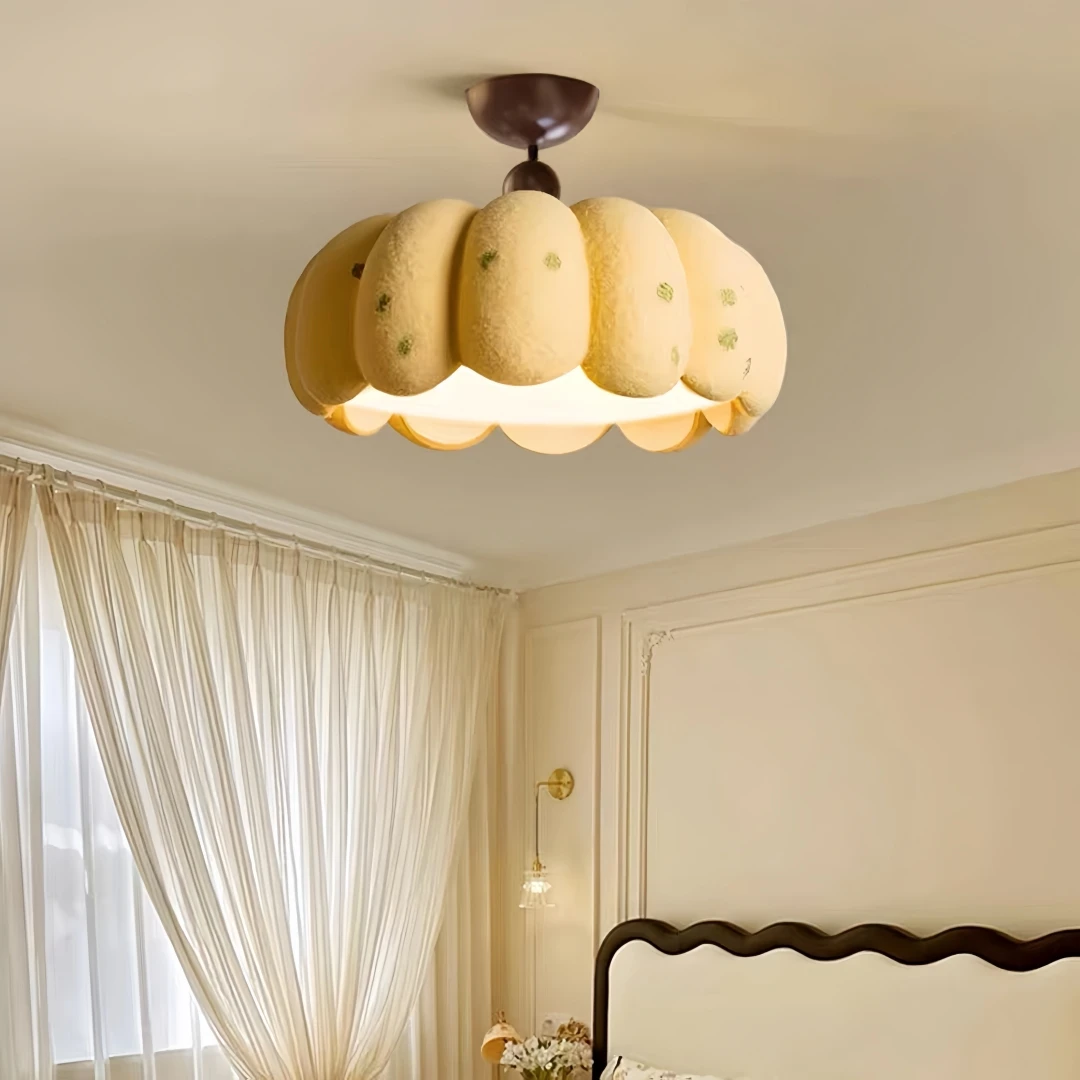 Cream pumpkin Petal Semi Flush Ceiling Light for Kids Bedroom Nursery Dining Room Soft Warm Cute Minimalist Home Interior Decor