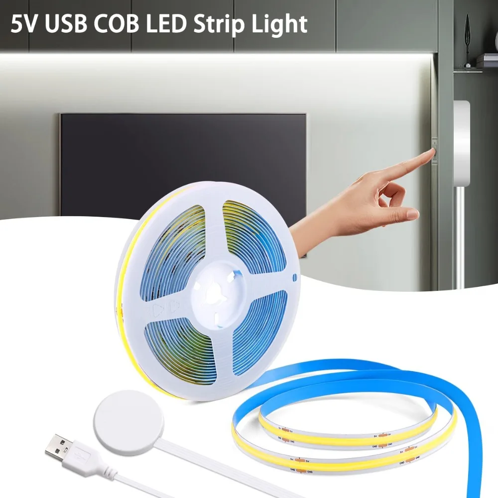 

Сенсорный диммер и ручной индукционный переключатель 5 В USB COB Светодиодная лента 320 светодиодов/м Светодиодная лента Лампа Спальня Кухня Освещение Лента