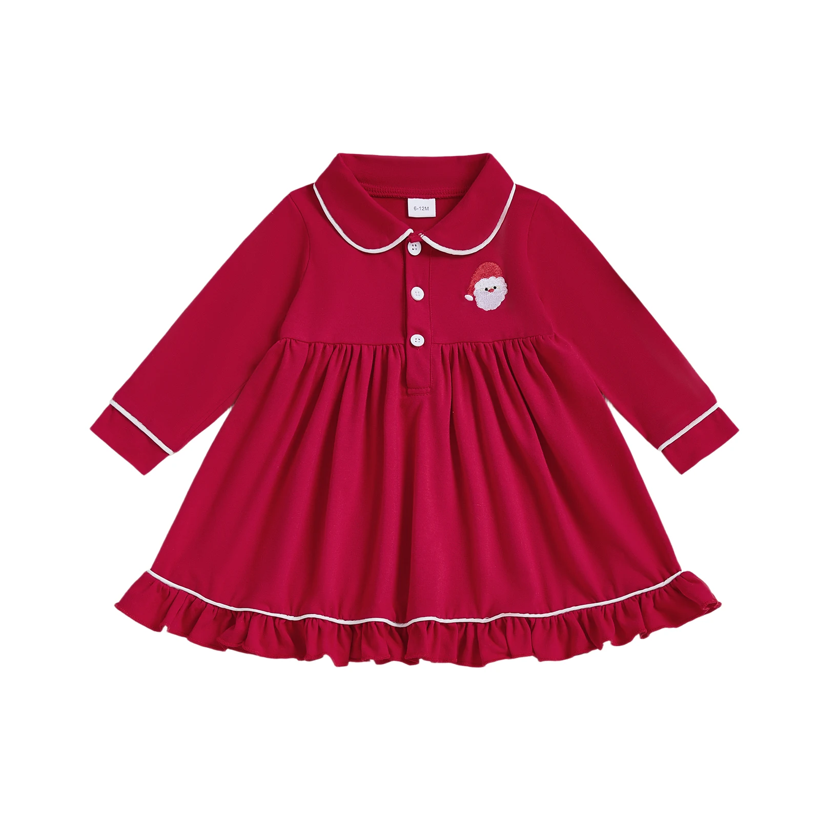 

Kids Girls Christmas Dress Long Sleeve Dress Frills Embroidery Santa Claus Fall Dress
