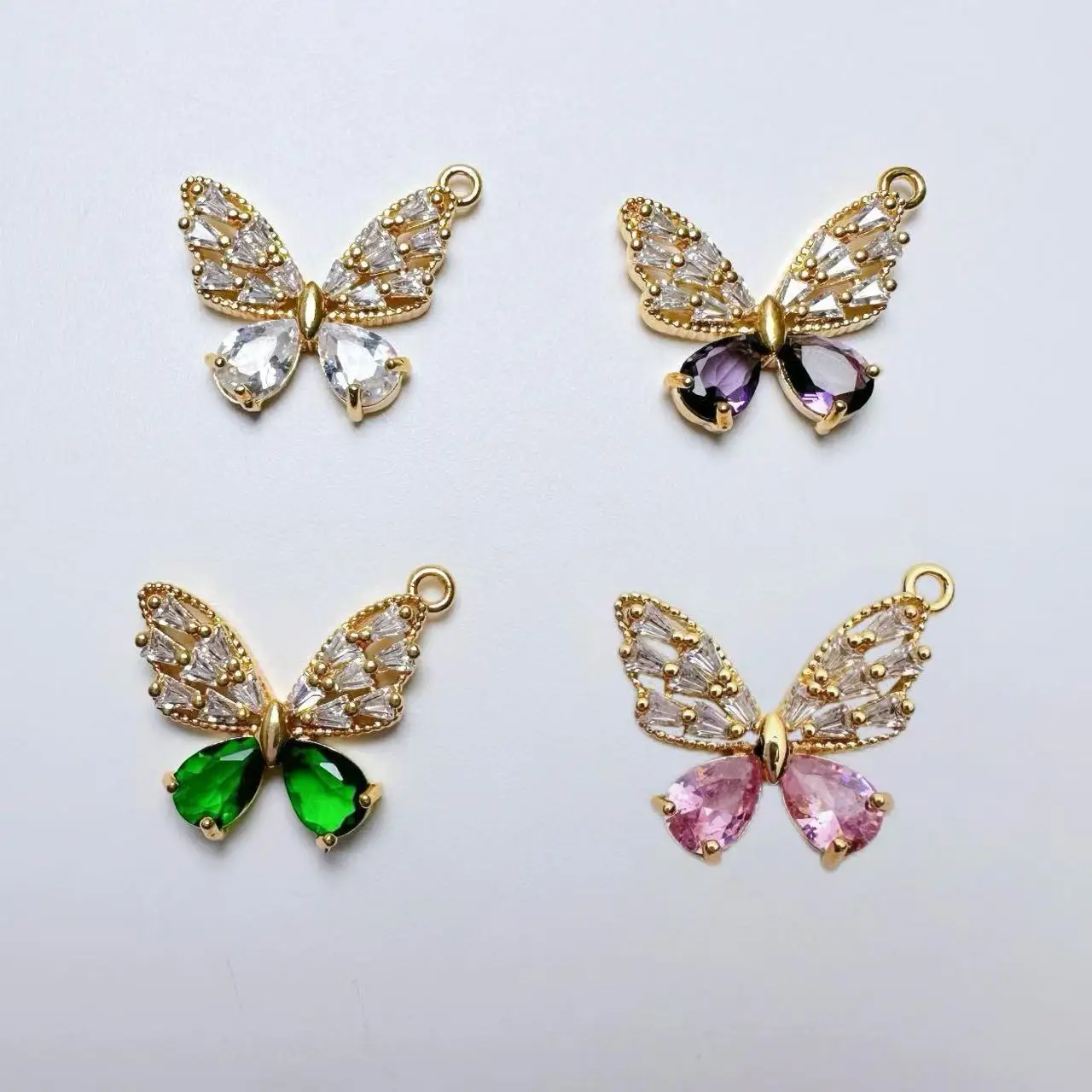 

10pcs/ Bag Copper micropaved zircon colorful butterfly pendant elegant light luxury niche design DIY Women's Accessories