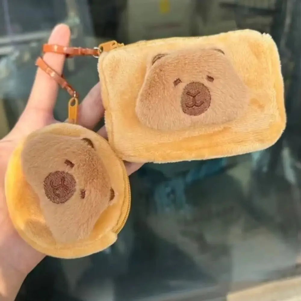 Nouveau porte-monnaie Capybara en peluche avec porte-clés PP coton casque rouge à lèvres sac fermeture éclair petit sac d'argent cadeau