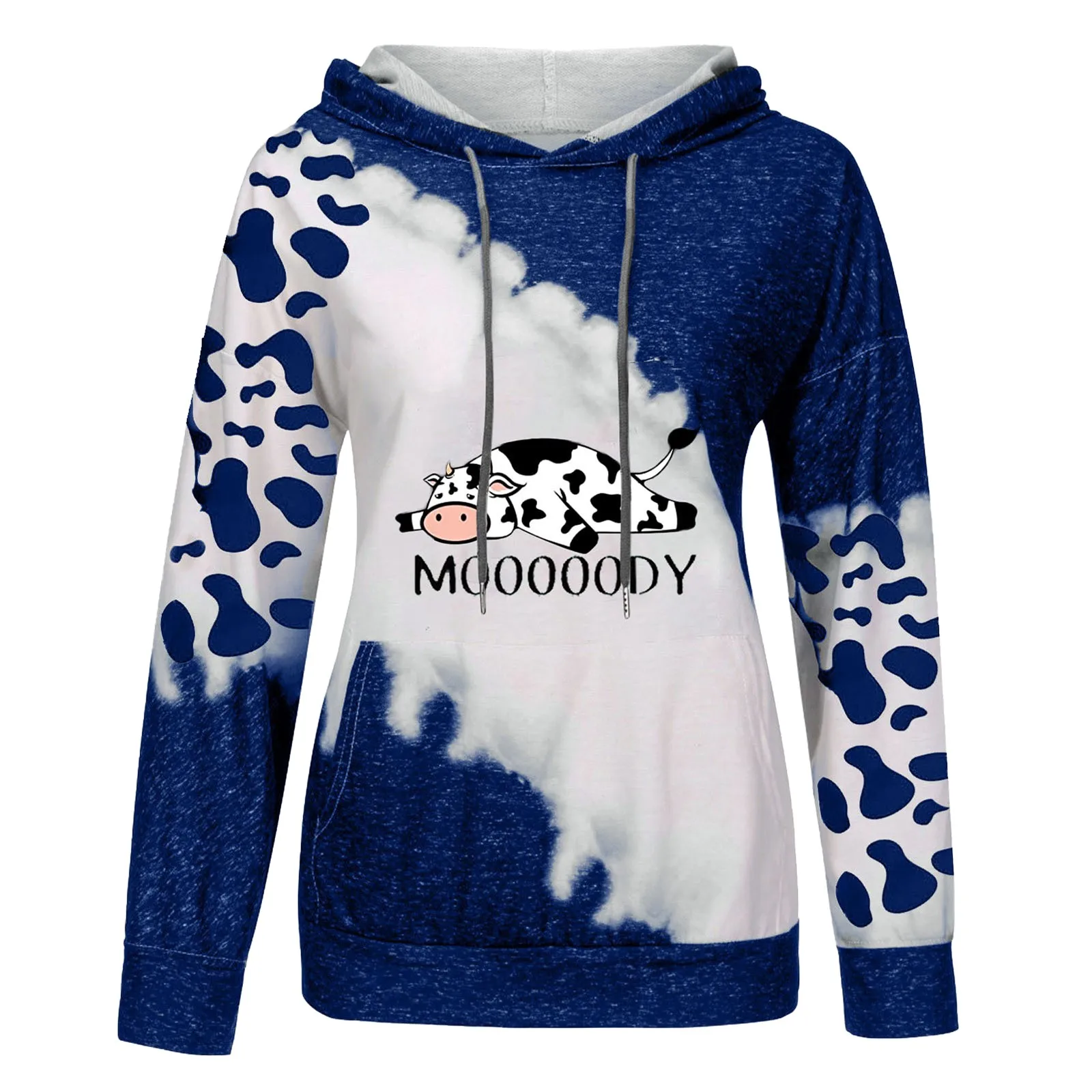 Women\'s Cute Cow Print Sweatshirt Long Sleeve Round Neck Casual Tops Shirts