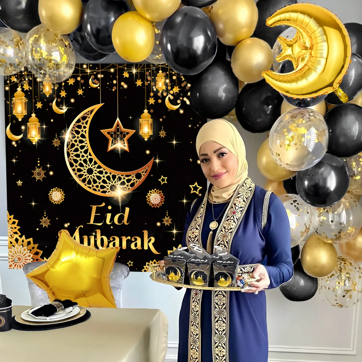 Eid Mubarak Balloon Background Ramadan Decoration For Home 2025 Ballons Ramadan Mubarak Muslim Islamic Festival Party Supplies