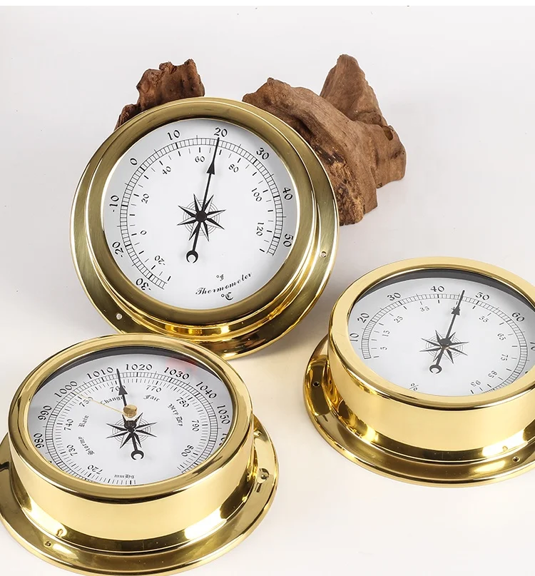 4 pcs/set Brass Case Traditional Weather Station Barometer Temperature Hygrometer and Tide Clock 145mm Large size