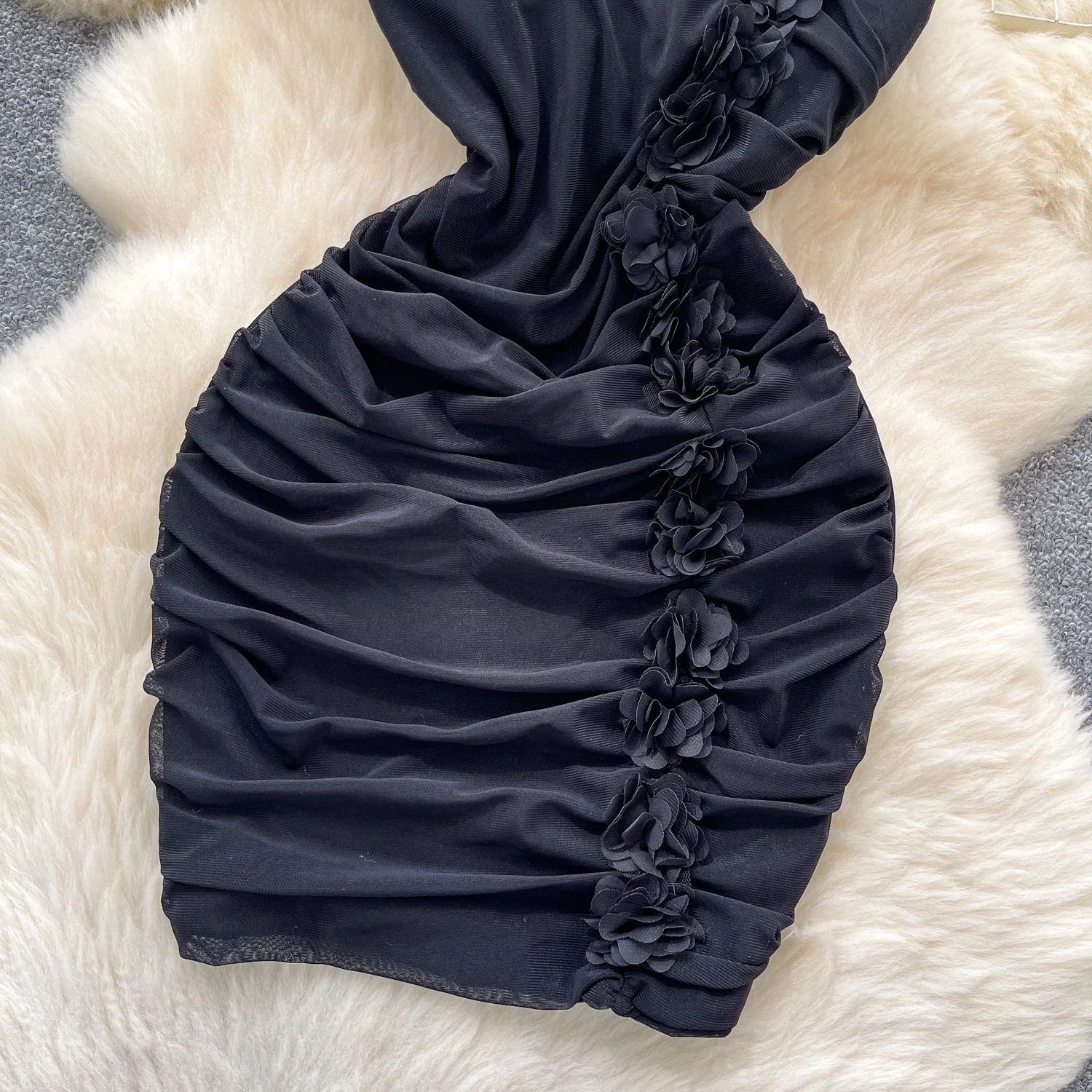 시크 빈티지 3D 플로럴 우아한 페어리 한국 패션 여성 의류 행사 드레스 미니 드레스