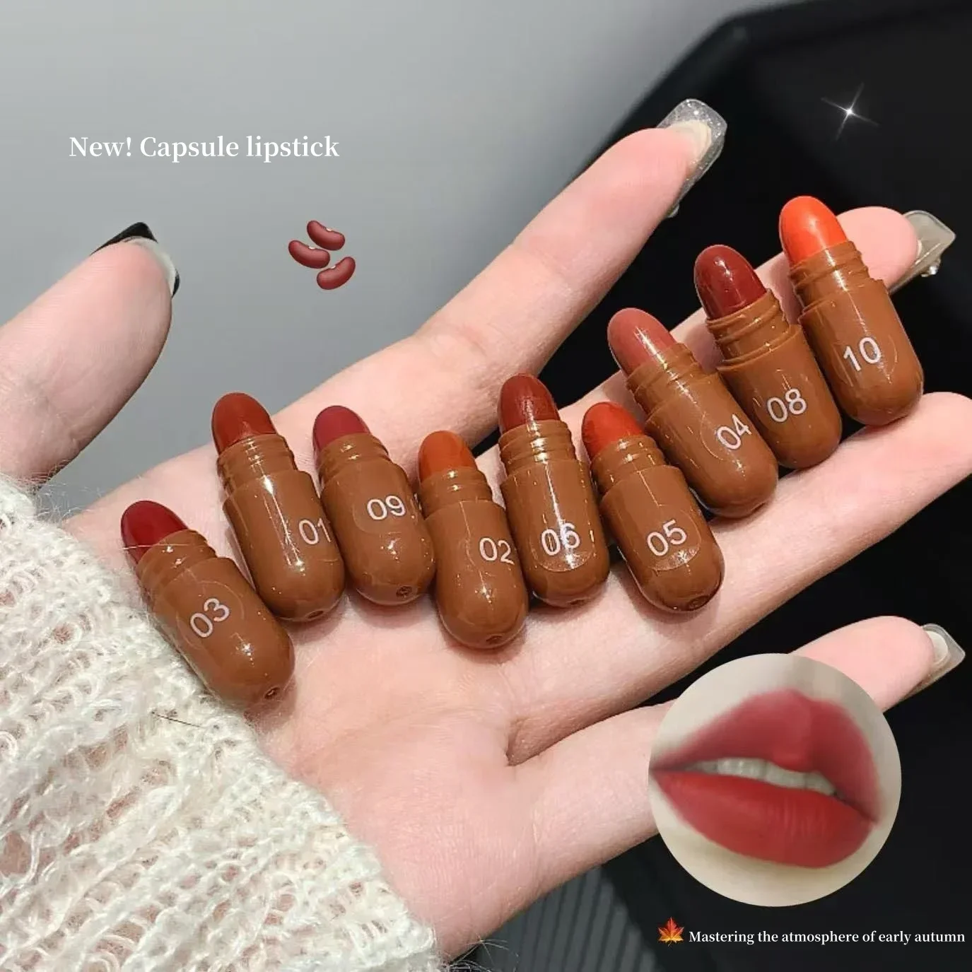 MAGIC CASA-Juego de pintalabios en cápsula, 10 colores, terciopelo mate, Natural, taza antiadherente de larga duración, Mini bálsamo labial resistente al agua, esmalte de labios DIY