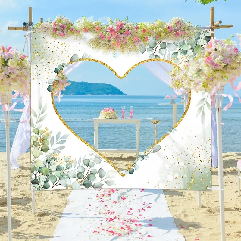 2D Flat 1pc Heart-shaped Hollowed-out Wedding Banner (Buyer Cuts It), Polyester and With Photo Printing, Ideal for Wedding Games
