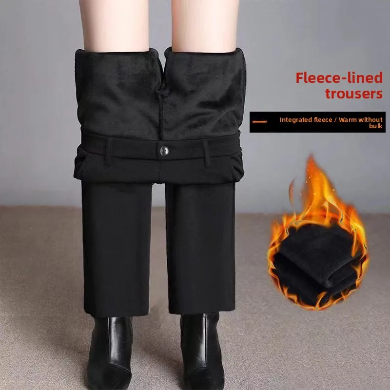 

Thiened Fce Прямые брюки женские осенне-зимние новые повседневные рабочие брюки теплые брюки для женщин длинные брюки со средней талией