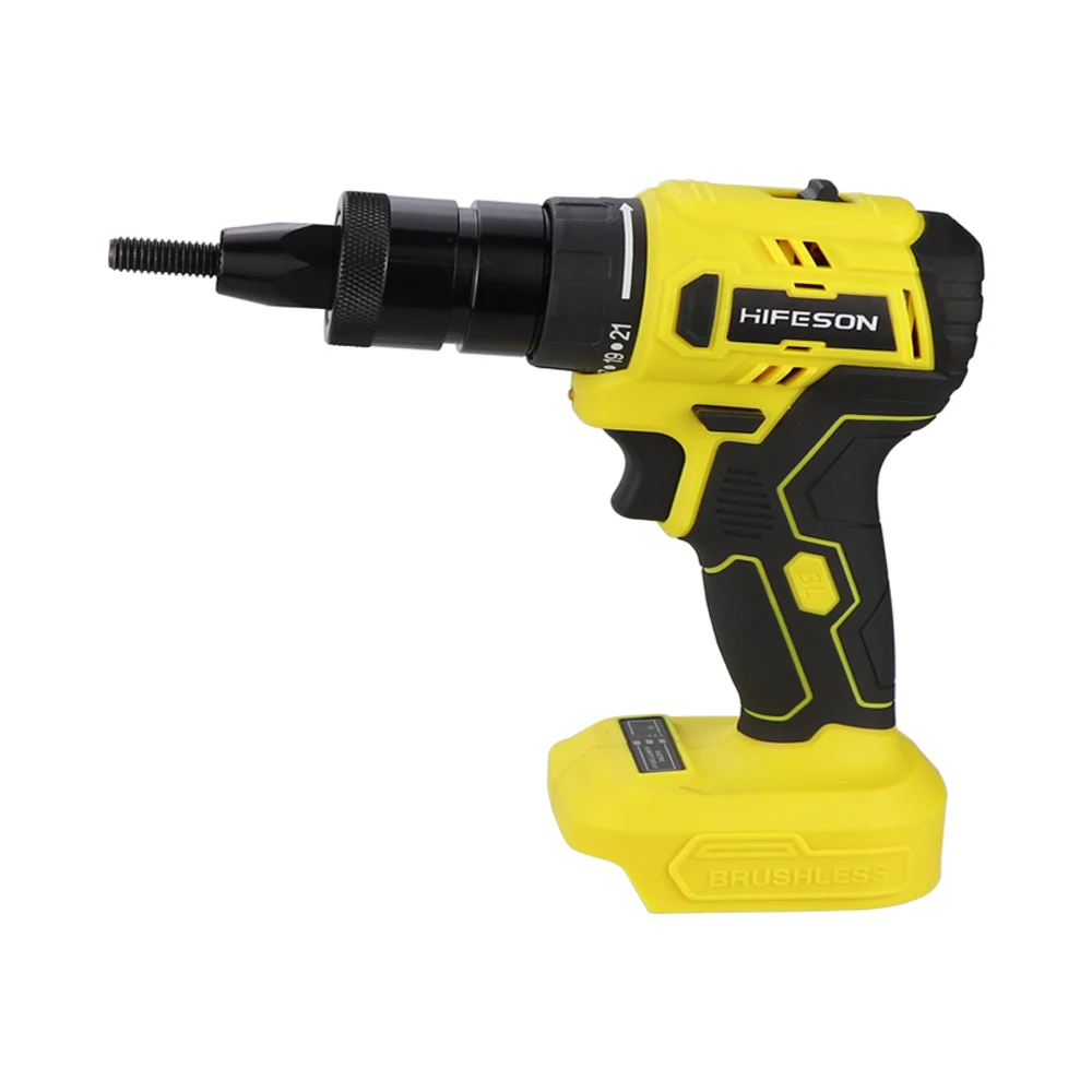 Imagem -06 - Hifeson-ferramenta de Rebite Elétrico Brushless Poderosa Nut Gun Nut Riveter sem Bateria M3m4m5m6m8m10 18v 21v 26v Makita Bateria