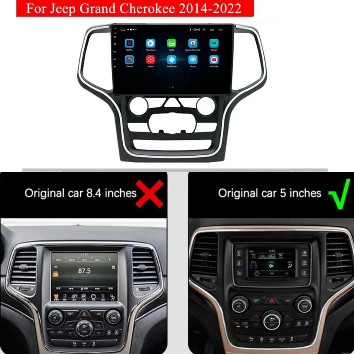 10inch Car Stereo Radio GPS Navigation Compatible for GrandCherokee 2014-2022 Android 13