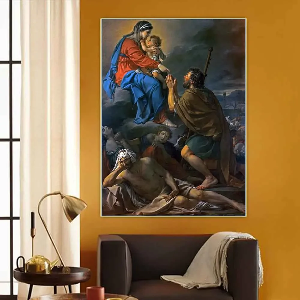 Jacques-Louis David "St Roch demandant la vierge marie pour guérir les victimes de la peste" affiche de peinture à l'huile sur toile décoration de la maison