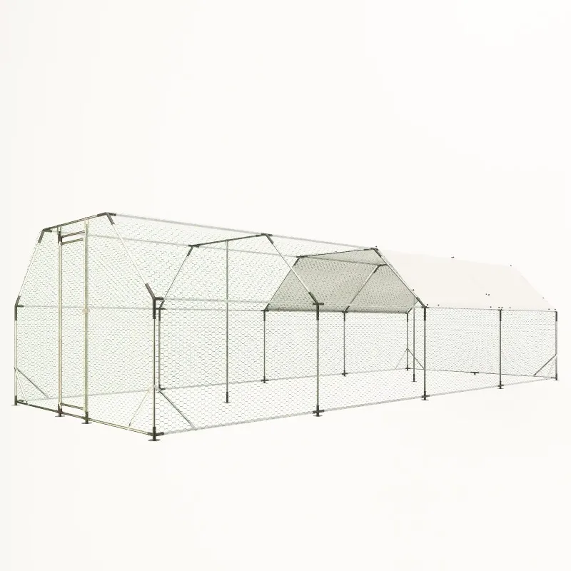 

9.94 Ft. X 25.68 Ft. Galvanized Large Metal Walk in Chicken Coop Cage Farm Poultry Run Hutch Hen House and Animal Supplies