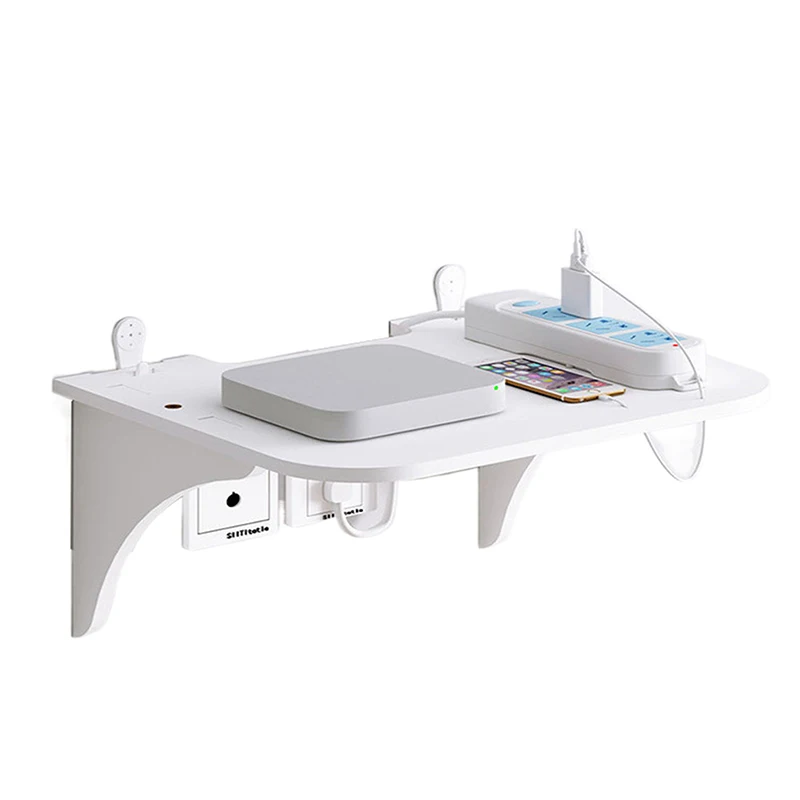 【M】Wall Mount Floating Hanging Rack Router Shelf Punch-free TV Set-top Box Home Power Strip Wifi Router Storage Holder Wood