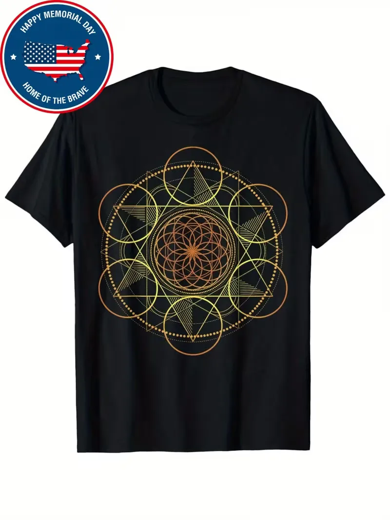 

Men's Prana Art Yoga Mandala T-Shirt - Sacred Geometry Meditation Design, Black