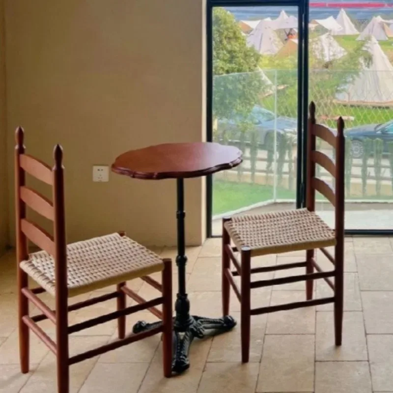 Vintage Solid Wood Rope Woven Dining Chairs Shaker Style Accent Chair Kitchen Dining Room Home Cafe Restaurant Sillas Comedor