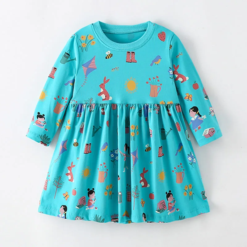 

Quality 100% Combed Cotton Princes Lolita Dresses Cartoon Children Dress for Girls Babe Kids Casual Long Dress Baby Girl Clothes