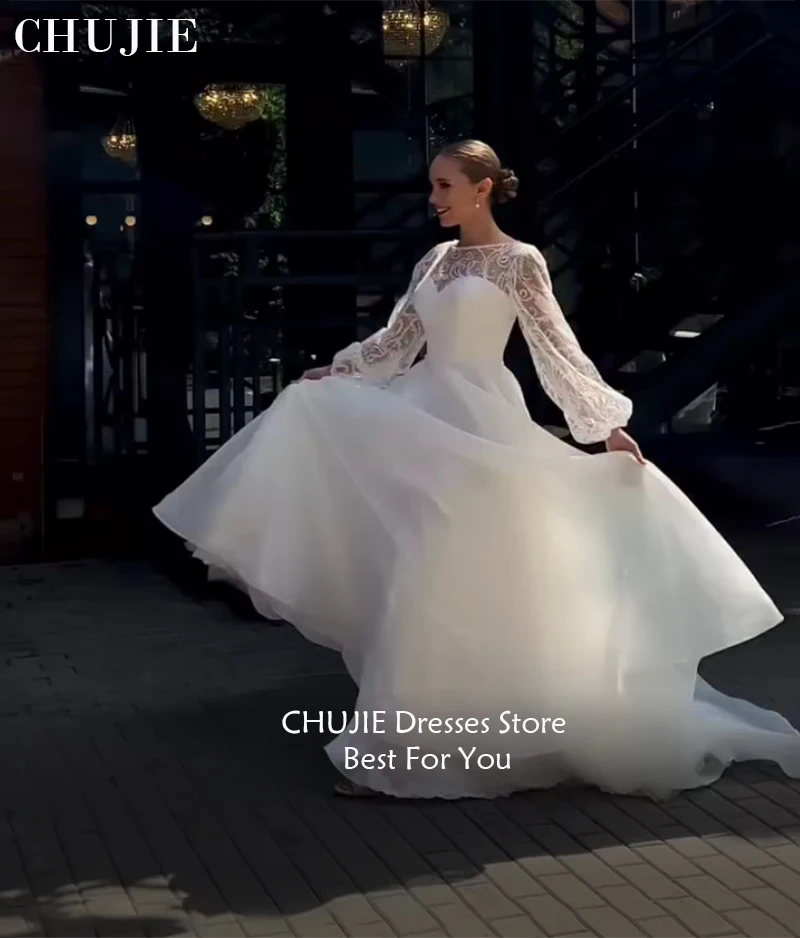 맞춤형 흰색 웨딩 드레스 아플리케 긴 소매 오간자 프로미 드레스 단정한 긴 소매 이브닝 가운 모로코 파티 드레스