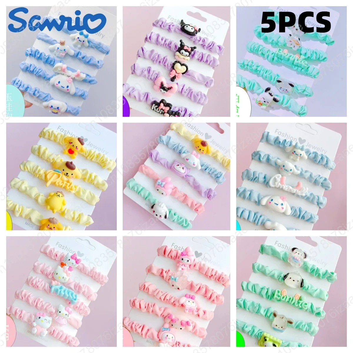 5PCS Kawaii Kuromi Cinnamoroll My Melody Headband Sanrio Anime Cute Makeup Wash The Face Hair Tie Hair Accessories Girls Gifts