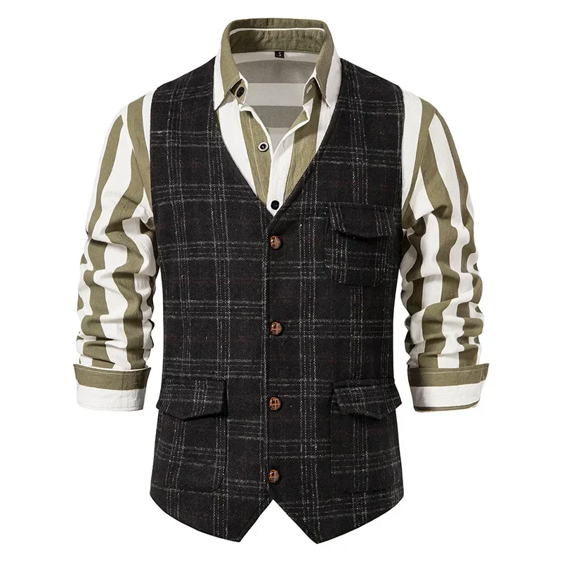 

Mens Plaid Tweed Suit Vest 2025 Fall and Winter Slim Fit Formal Business Sleeveless Waistcoat Mens Vintage Gentleman Dress Vests