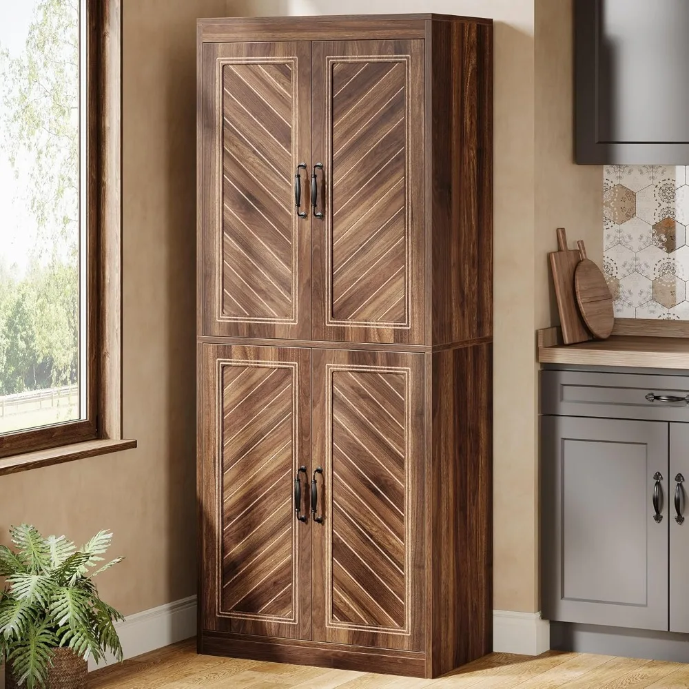 Tribesigns 69 خزانة مطبخ طويلة، خزانة مطبخ مخزن المزرعة مع 4 أرفف قابلة للتعديل لغرفة الطعام، غرفة المعيشة