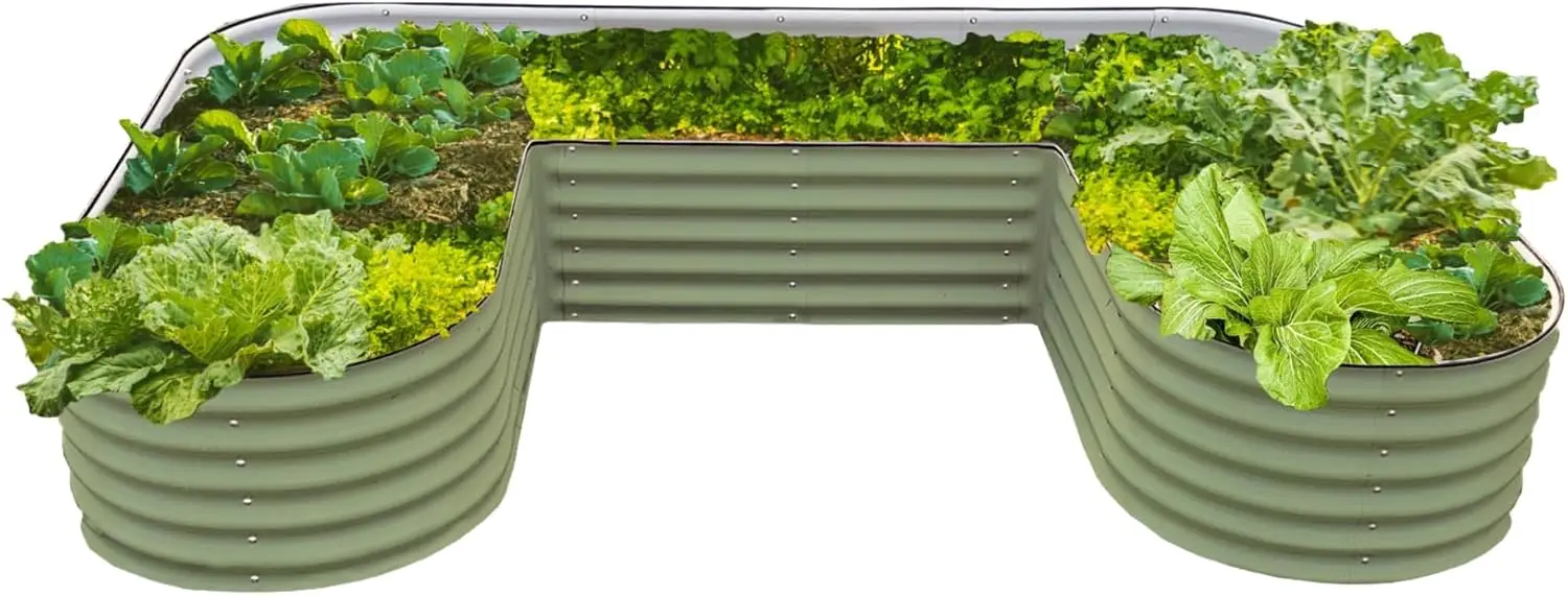 

17" Tall U-Shape Raised Garden Bed Metal Raised Planter Bed for Vegetables Flowers Ground Planter Box, Standard Size, Ol
