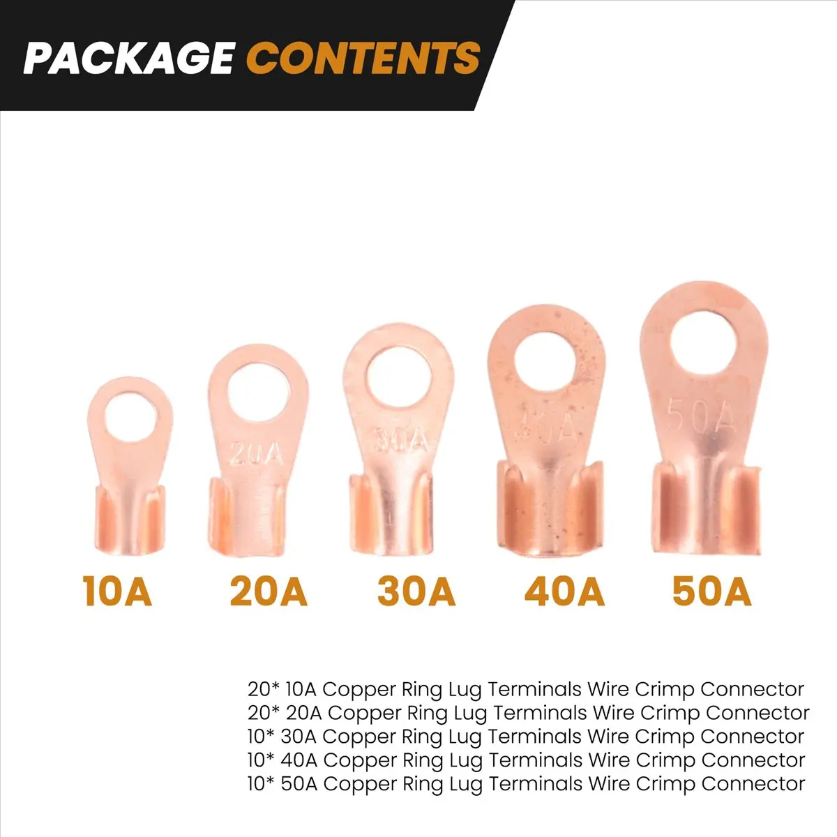 SCLS Open Copper Ring Lug Terminals Wire Crimp Connector Assortment Kit OT 10A 20A 30A 40A 50A (Pack of 70)
