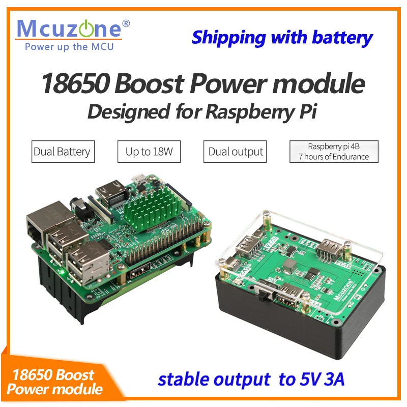 

18650 charge and boost PowerBank for Raspberry Pi Dual output up to 5V3A WS2812 Radar 4G LTE steering engine UPS