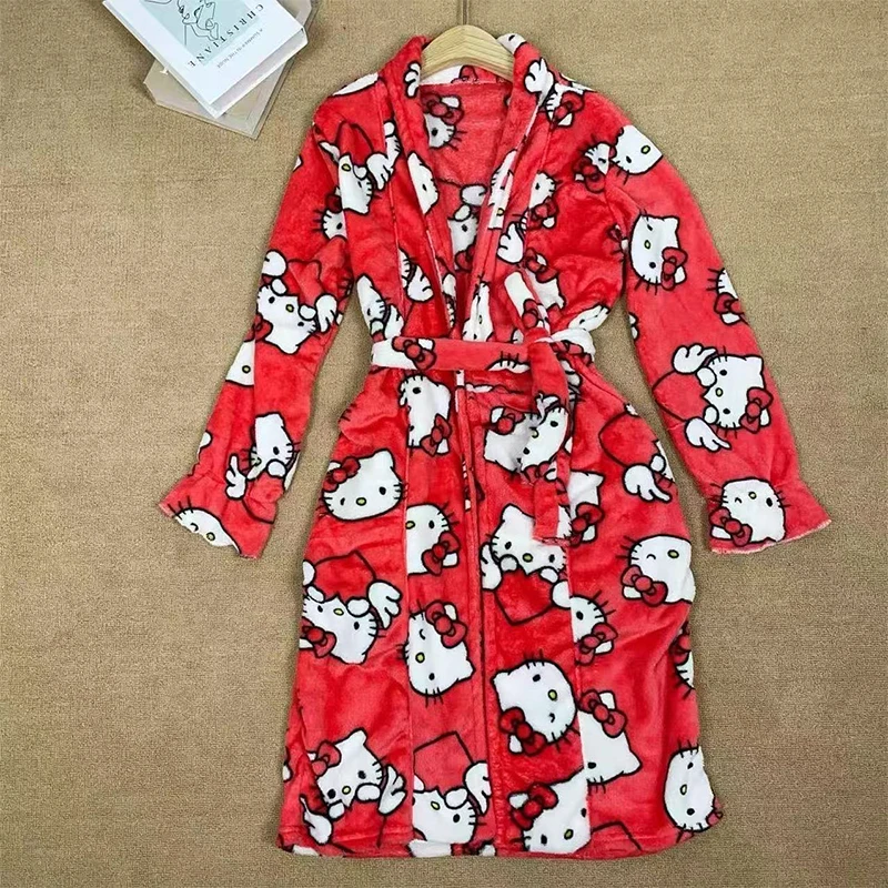 

Kawaii Sanrio Hello Kitty Bathrobe Pajama Water Absorbing Quick Drying Bathing Bath Towel Cartoon Sleeping Robe Girls Gifts Toys