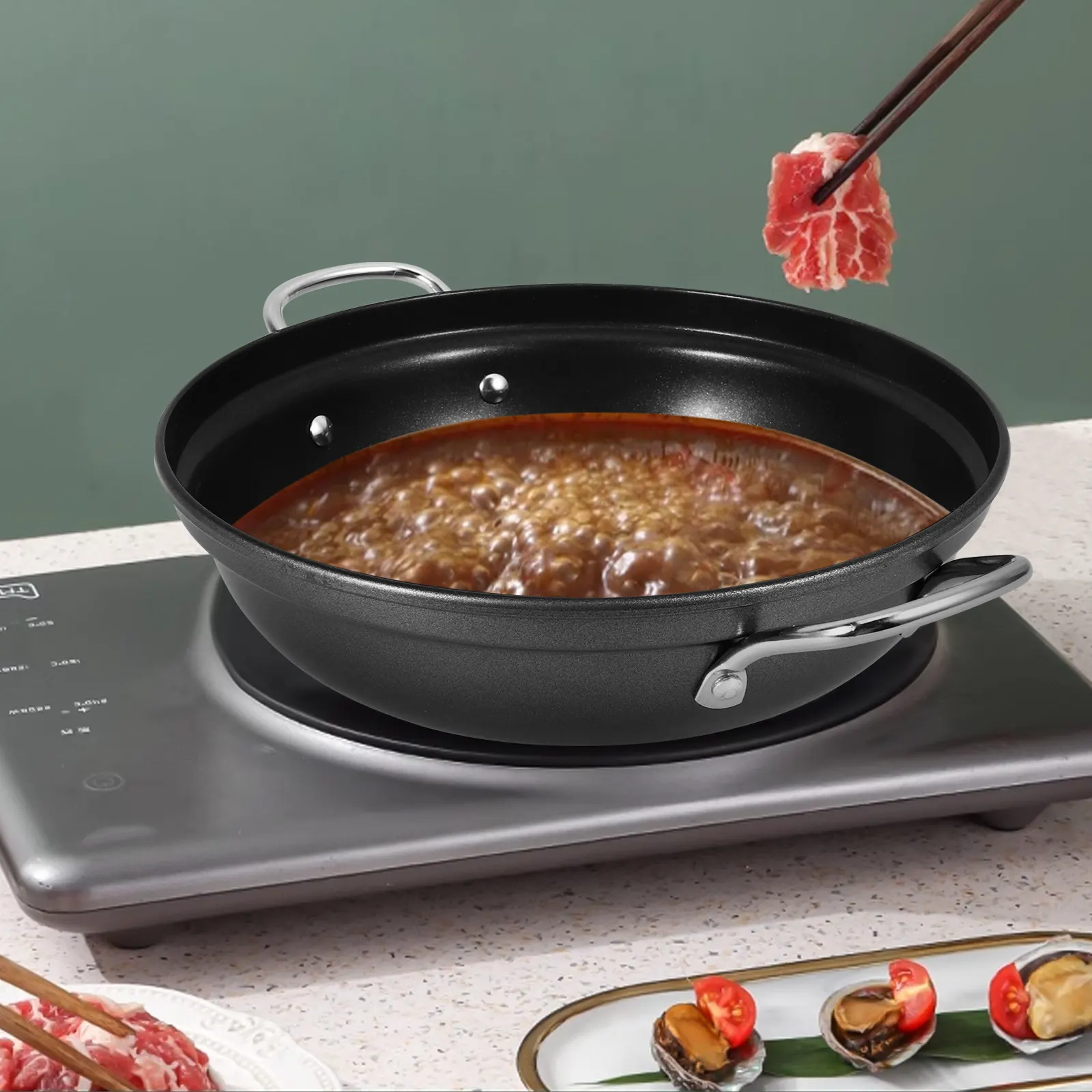 

24Cm Iron Wok Style Cooking Pot for Ramen Noodle Soup Korean Hot Pot Household Kitchen Use High Heat Tolerance Easy Clean