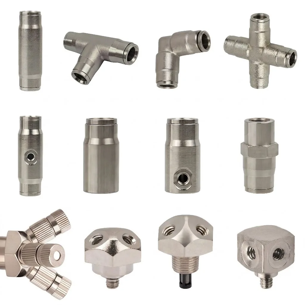High Pressure Misting Cooling System 3/8 Inch 9.52mm For 3/16 Atomizing Nozzle Adapter Quick Connector Nickel Plated Copper