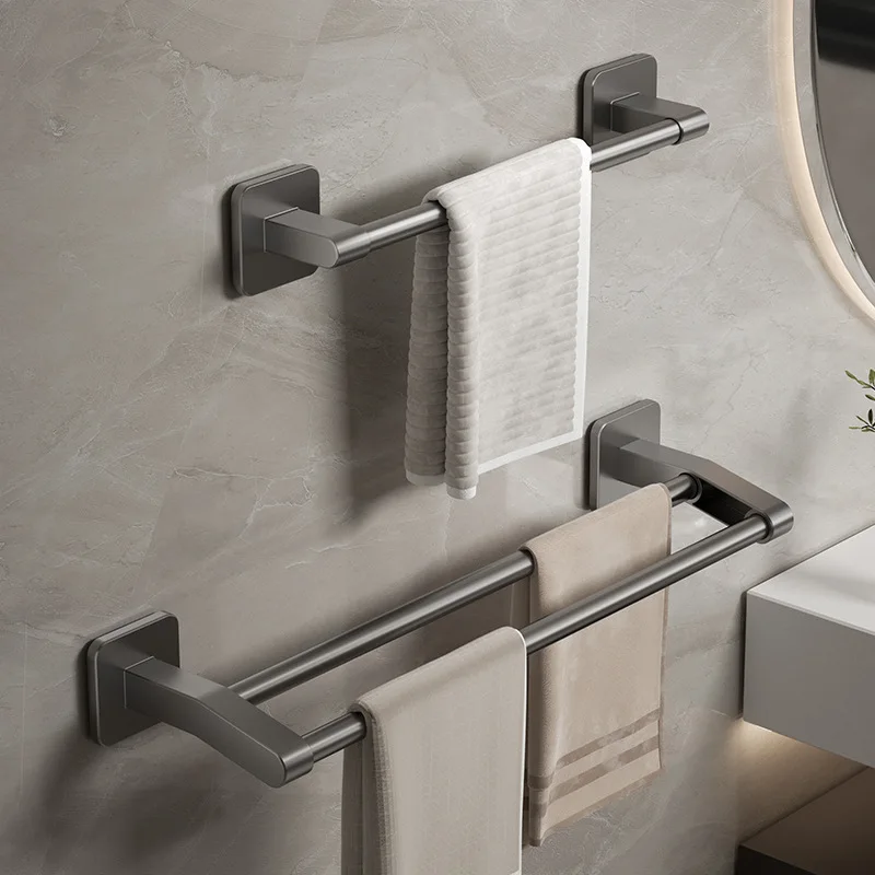 Bathroom Towel Holder White Without Drilling Bathroom Gray Towel Rack Towel Bar Self-Adhesive Bathroom Towel Rack Towel Rail image 3