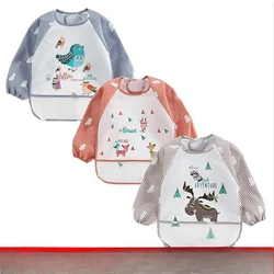 Cartoon Animal Waterproof Baby Cover Feeding Sipplies Anti Dirty Long Sleeved Dinosaur Whale Flamingo Infant Bib Drawing Clothes