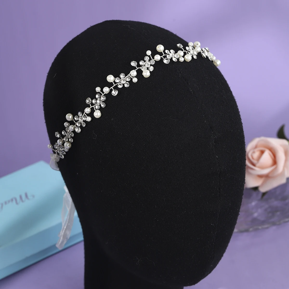 Ikat Rambut Mutiara Rambat Rambut Perak Sederhana Topi Baja Bunga Buatan Tangan Klasik Aksesori Perhiasan Rambut Ikat Kepala Pengiring Pengantin Elegan