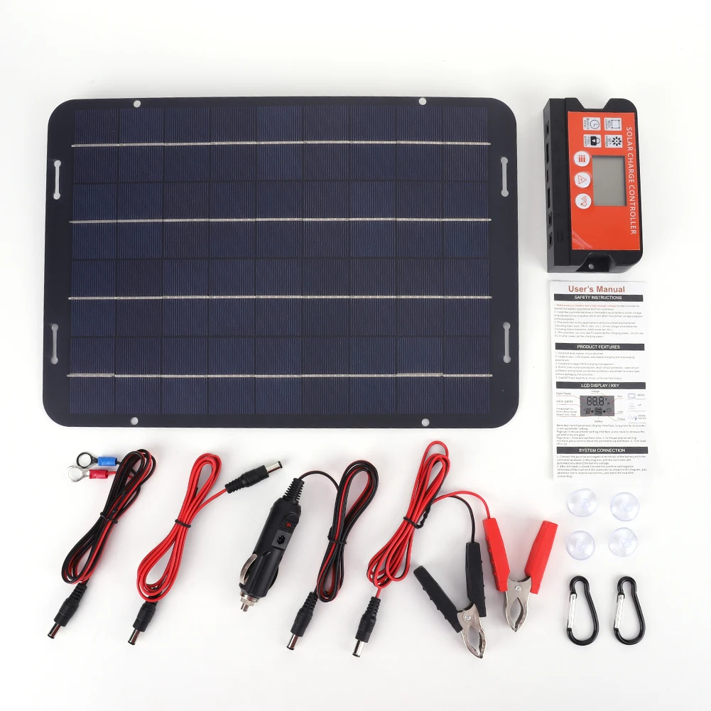 

12W Solar Panel Kit Waterproof Solar Trickle Charger Portable Solar Powered Charger Kit High-Efficiency Car Battery Charger