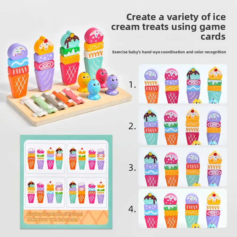 طفل التعليم المبكر يلعب الموسيقى الطفل المغناطيسي الصيد الأطفال خشبية الآيس كريم مجموعة شكل عمود الاقتران ألعاب تعليمية