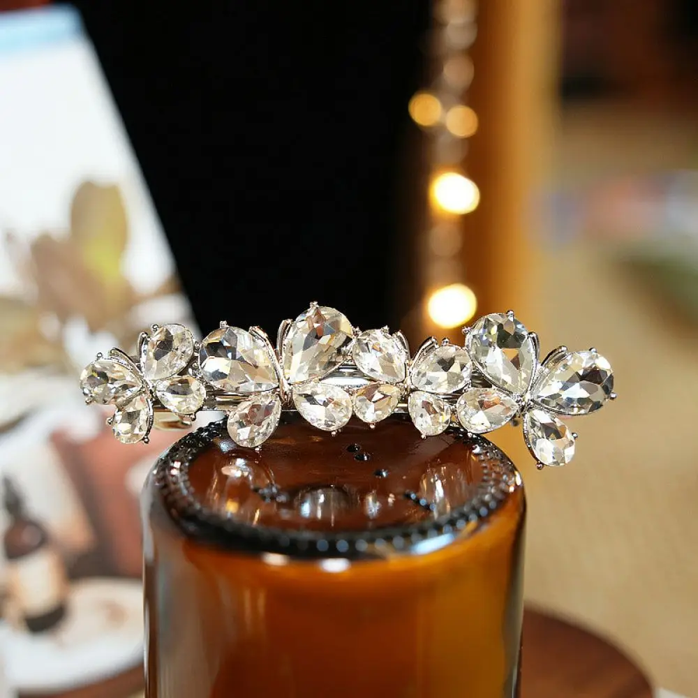 Luxury Butterfly Spring Hairpin Shiny Rhinestone Metal Barrette Exquisite Crystal Hair Accessory For Women Daily Party Decor