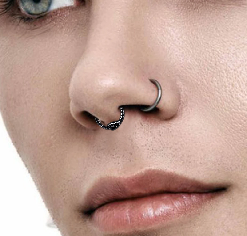 Vanku 1PCS 8mm Surgical Stainless Steel Snakes Nose Studs Hinged Septum Earrings Cartilage Tragus Helix Piercing Women Jewelry