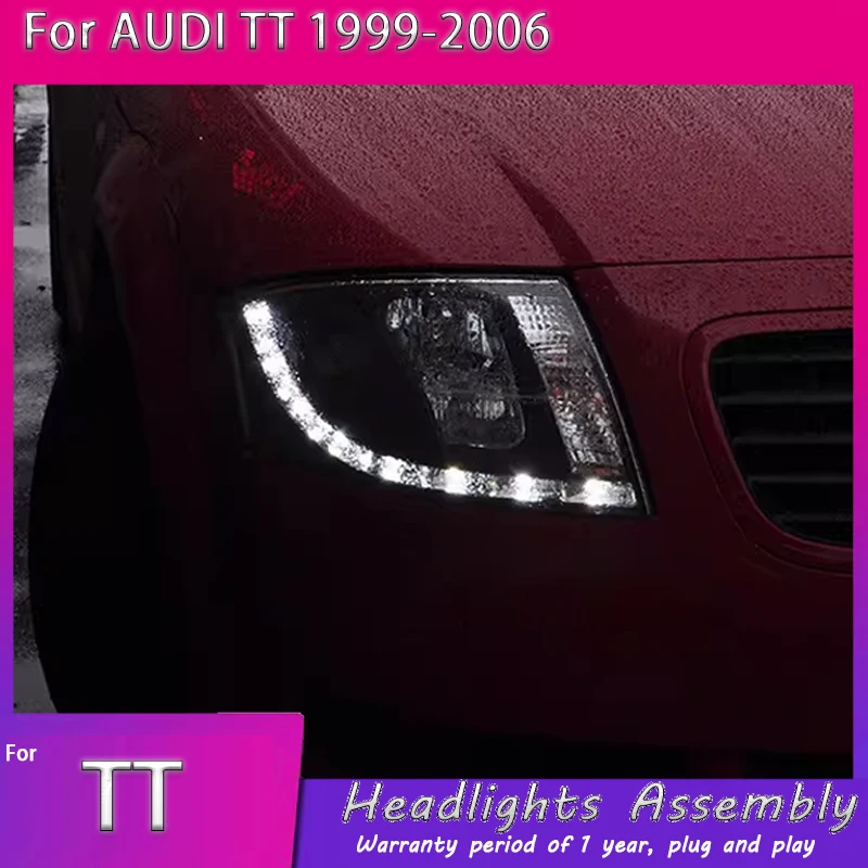 

Фара для AUDI TT, светодиодная фара 1999-2006 годов, с ДХО, указателями поворота, дальним светом, линзой-проектором и эффектом «ангельские глазки»