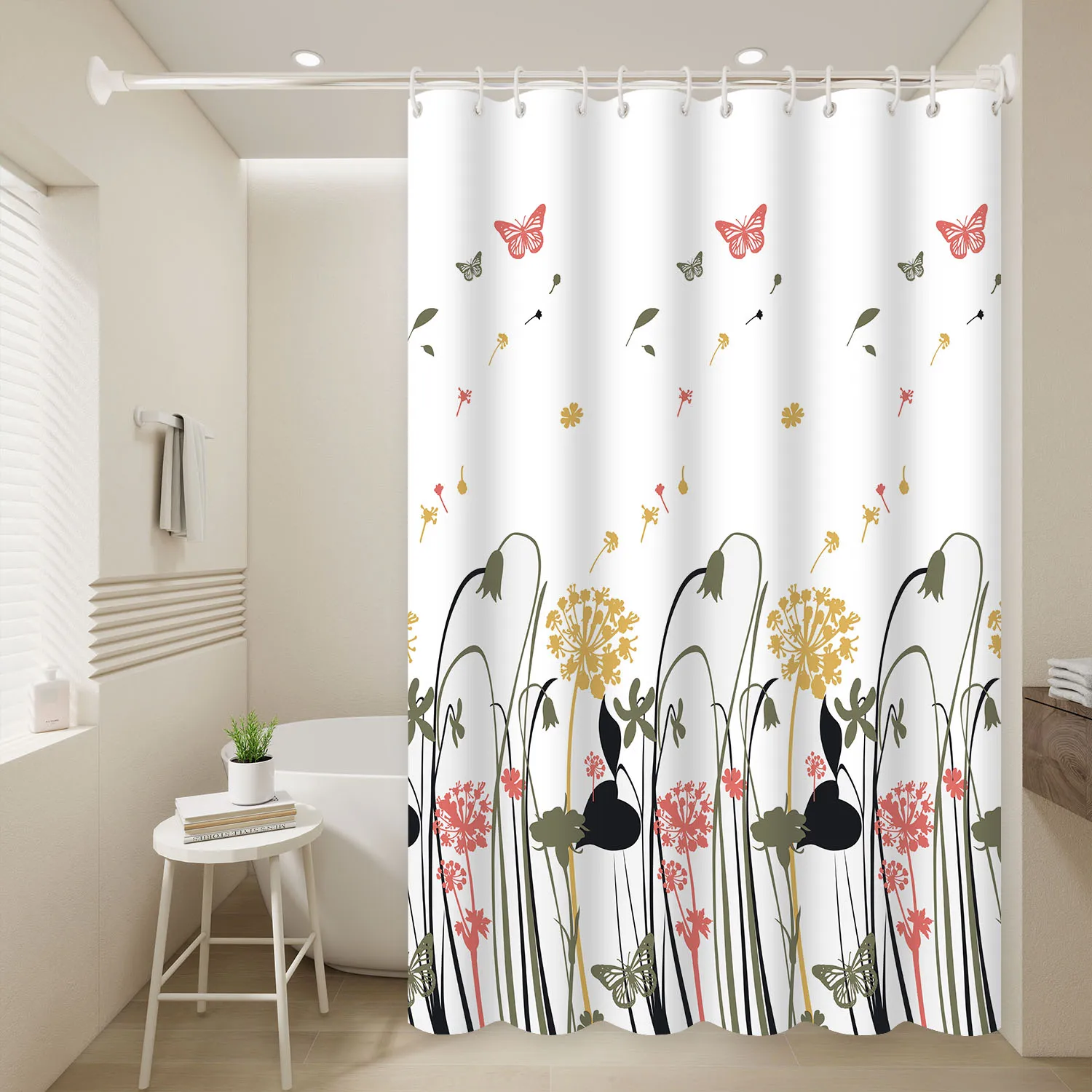 1pc Dandelion Floral Shower Curtain Waterproof PEVA Romantic Bathroom Decor