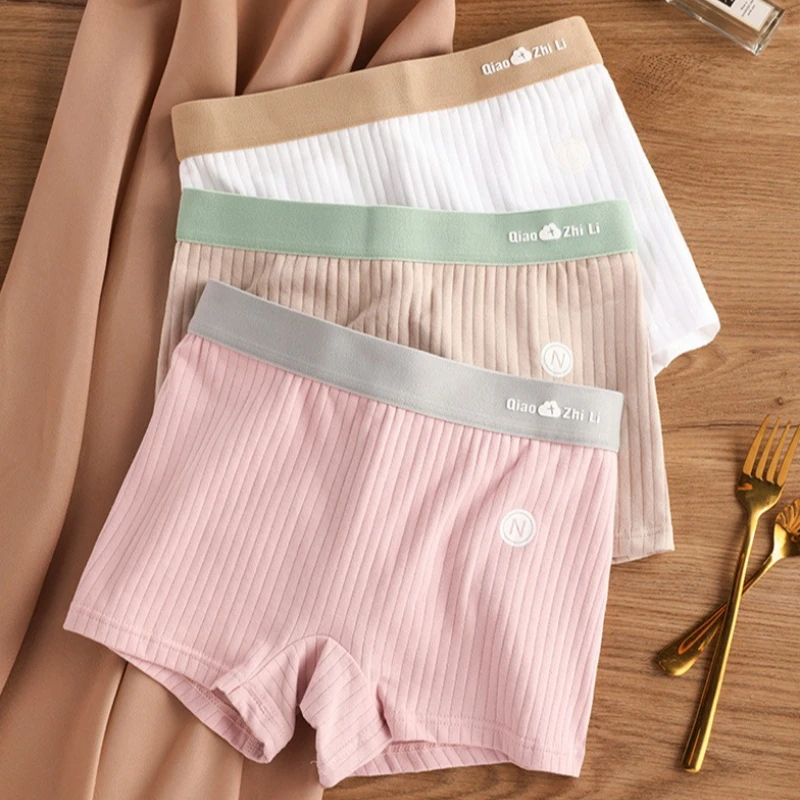 Women's Underwear Cotton Women's Boxers Summer Antibacterial Crotch Mid-Waist Girls' Four-Corner Shorts Head Safety Pants