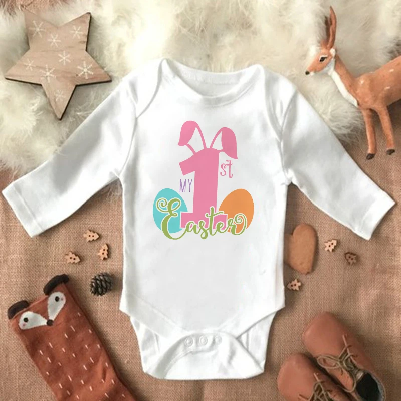 My 1st Easter Newborn Baby Spring Summer Rompers Infant Body Long Sleeve Rabbit Jumpsuit Easter Outfits Toddler Boy Girl Clothes