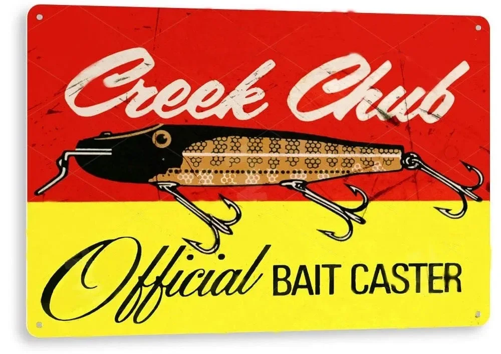 Retro Tin Sign, Creek Chub Fishing Sign, Bait, Lure, Tackle, Fish, Tin Sign Art Decor 8x12 Inch