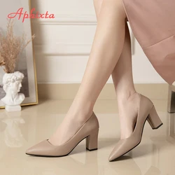 Aphixta Apricot Concise Square Heels Pumps Elegant Women Shoes Pointed Toe Office Lady Shoe Party Pumps Size 41