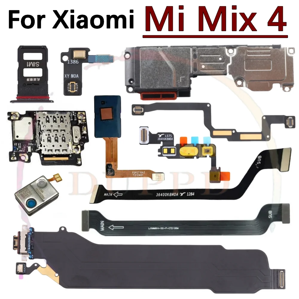 Loudspeaker Earpiece Fingerprint Sensor Signal Microphone Motherboard Charging Port Flex Cable For Xiaomi Mi Mix 4 SIM Card Tray