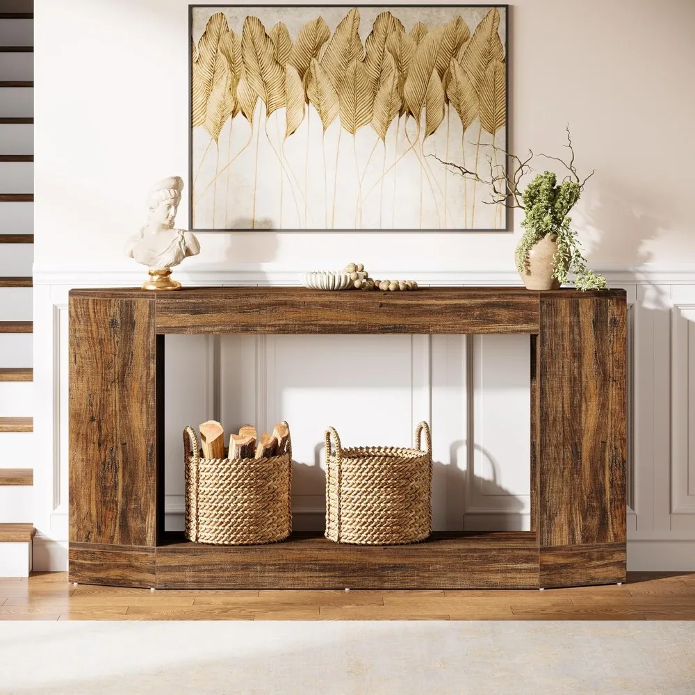 63 طاولة كونسول خشبية خفيفة مع LED، طاولة أريكة خلف الأريكة، شاشة بهو المدخل، تصميم ضيق طويل لـ