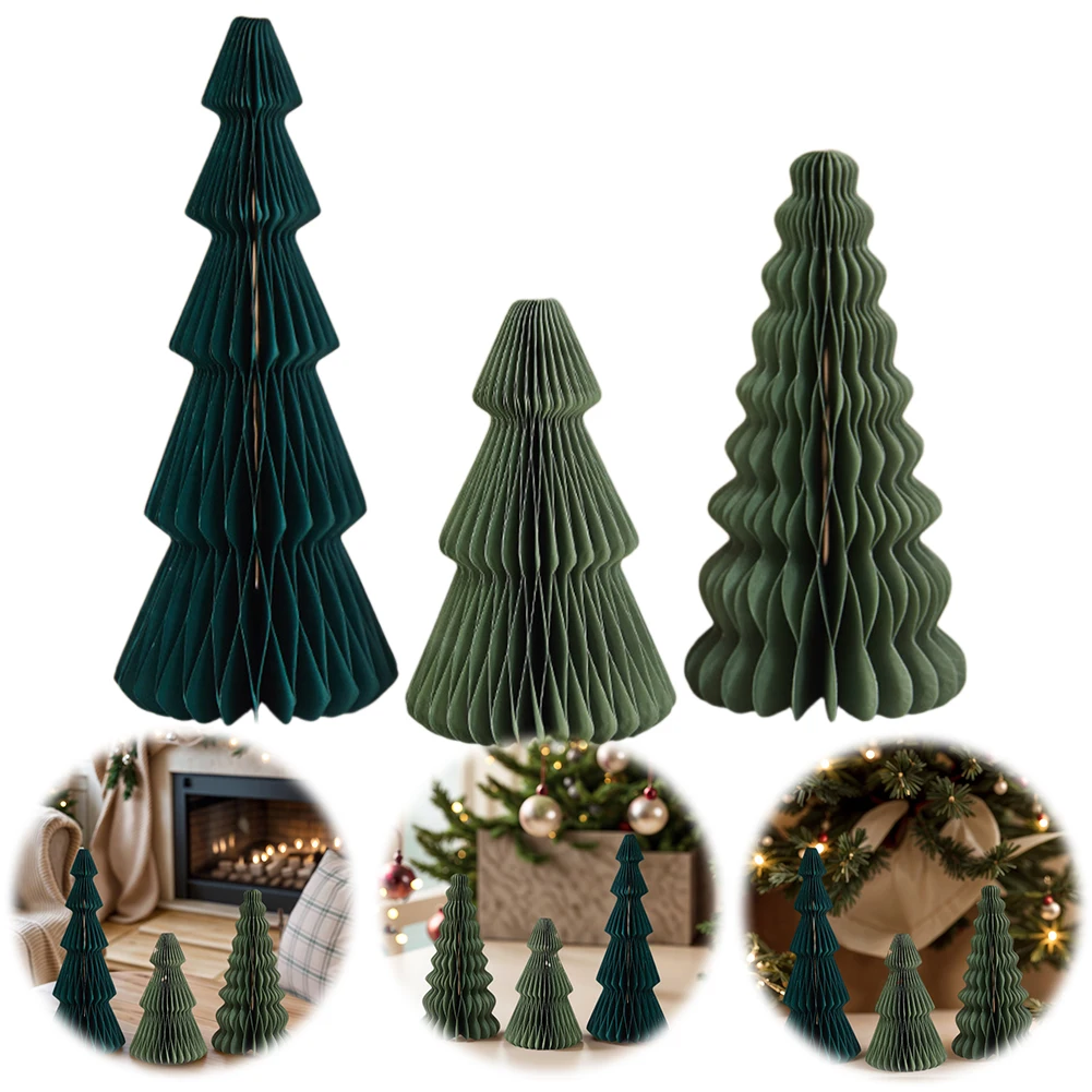 3-teiliges Origami-Weihnachtsbaum-Set aus Wabenpapier für Festliche Heimdekoration und Foto-Requisiten